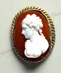 Antique Victorian Glass Cameo Brooch  - 1.25” x  3/4” circa 1890 - 1900