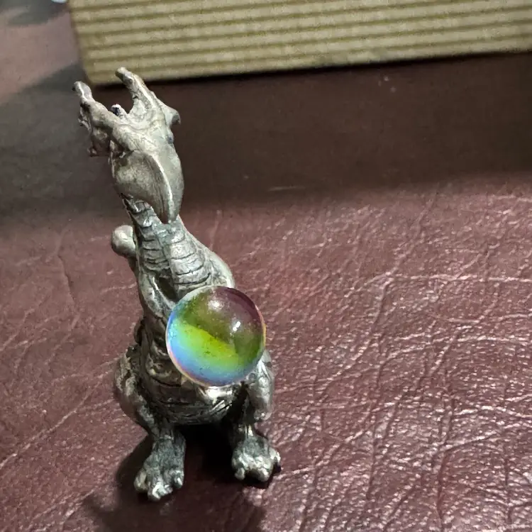 1.5” Pewter SCM Dragon With Rainbow Crystal Gazing Ball