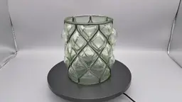 Brutalist Caged Green Glass Candle Shade Hand Blown Seed Bubble Wrought Iron Metal 5.75"