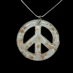 White Glass Peace Sign Necklace On New Chain