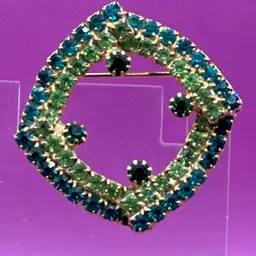 Vintage GLOWY Green And Teal Prong Set  Brooch Square