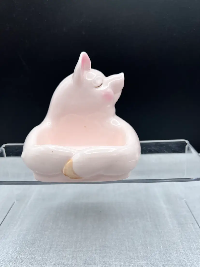 #977B Adorable Ceramic Vintage Fitz & Floyd Pink Sink Pig Ring Holder
