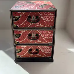 Vintage Japanese Washi Paper  “Haribako” Small Trinket Or Sewing Container