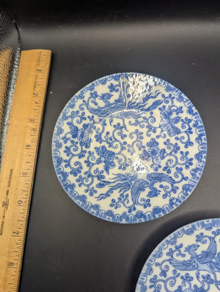 Vintage Set of 3 Blue and White Phoenix Flying Turkey Bread Plates or Butter Pats