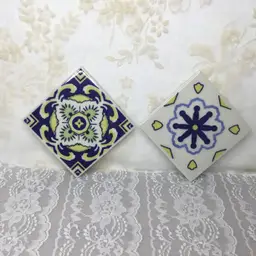 Vintage Ideal Standard Mexico Ceramic Tile Yellow & Blue Designs