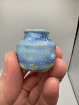 Made By Me - Blue Green With Yellow Speckles Mini Vase 1” Controlled Chaos Pottery