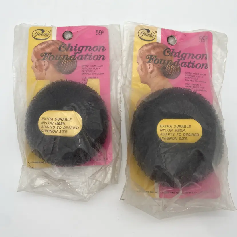 Goody Pair of Brown Mesh Chignon Foundation Hair Wraps - New Old Stock 60's/70's