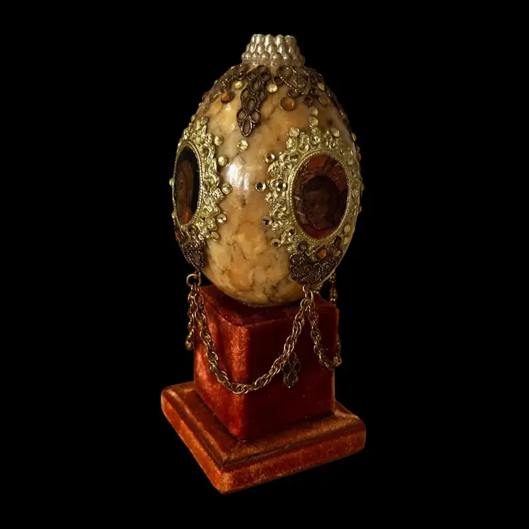 Russian Style Ornate Decorated Stone Egg On Stand