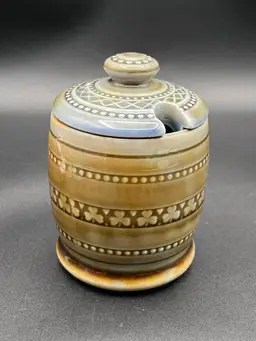 #12 ✨Marked Irish Porcelain Green & Blue Lidded Sugar Bowl 4”✨