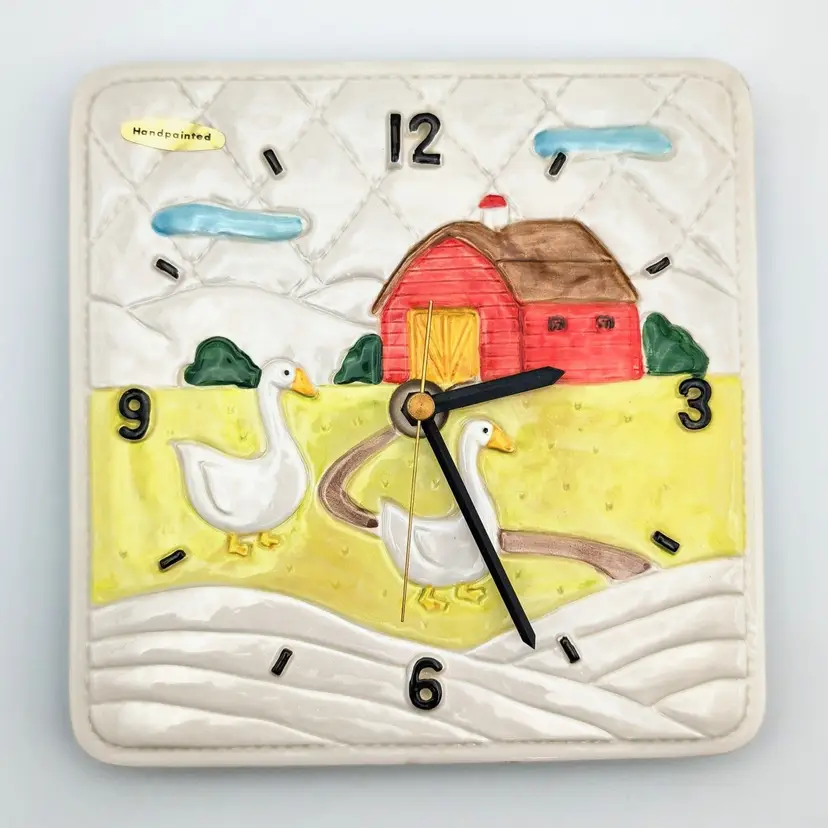 Vtg Wall Clock Geese Cottagecore Farmhouse Barn Japan Works Otagiri 1982 Working
