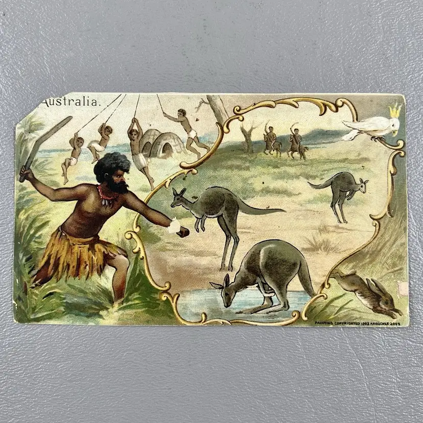 Victorian Trade Card 1893 Arbuckle Bros Coffee Australia History Kangaroos