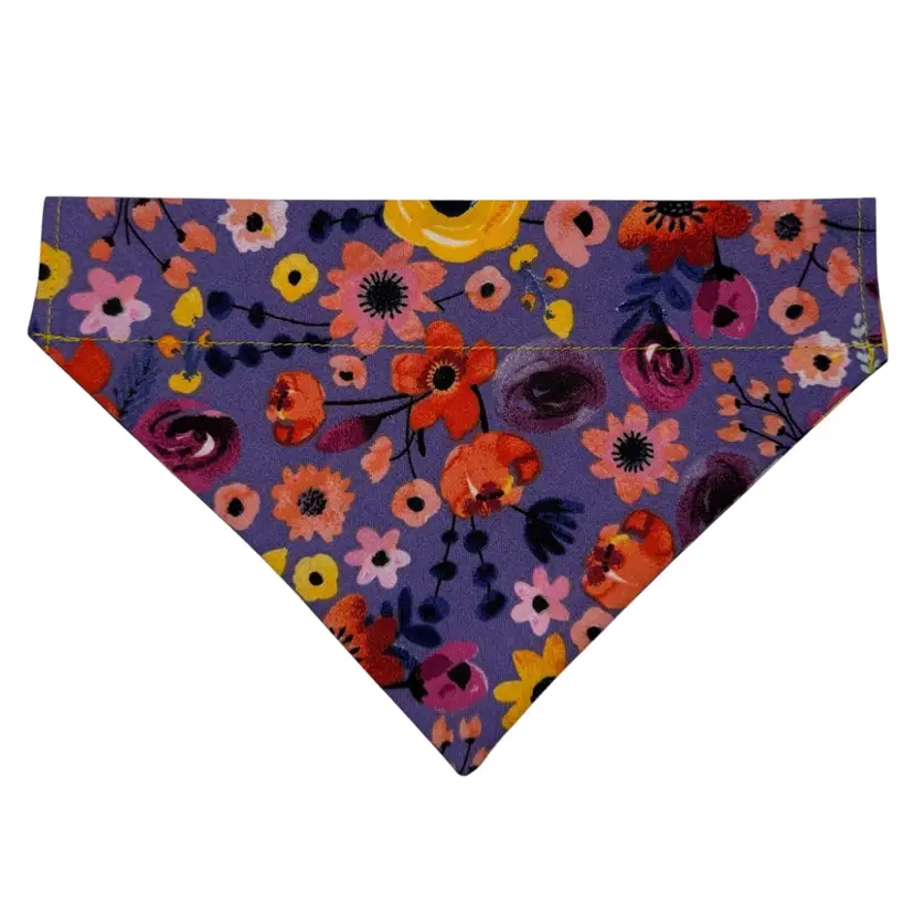 Dog Bandana Size Small Purple Flowers Floral Print Dog Handmade Size 7.5” Wide.