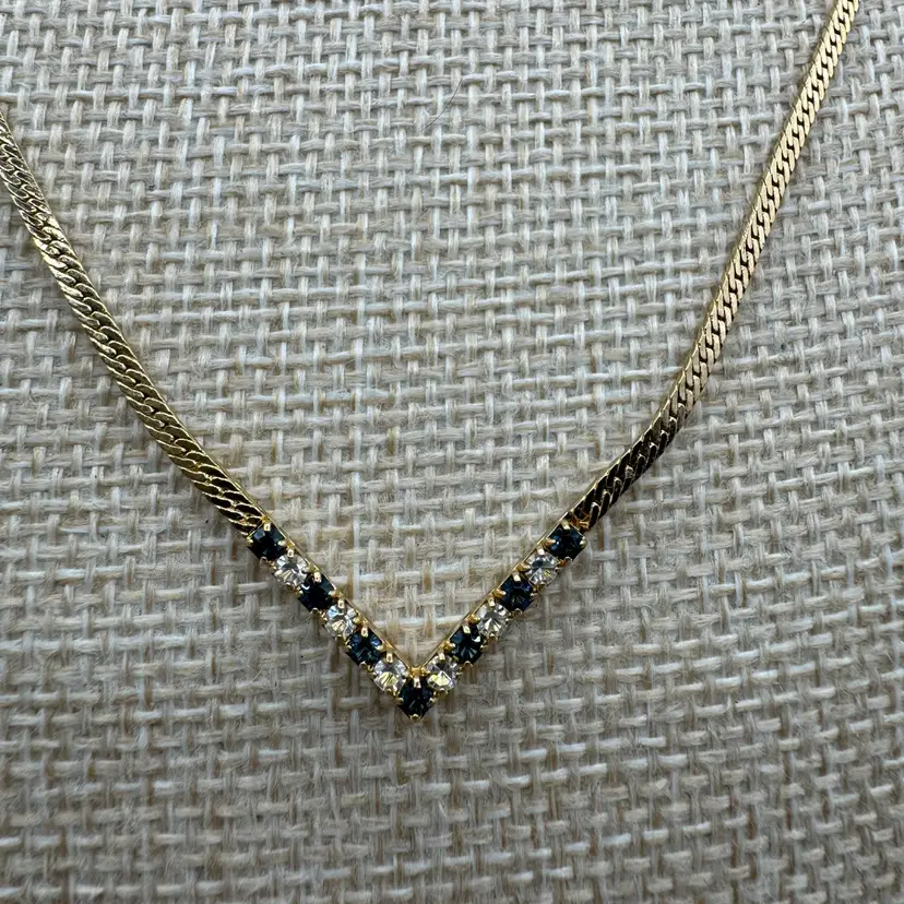 Vintage Avon V Shaped Herringbone Necklace Rhinestone Necklace