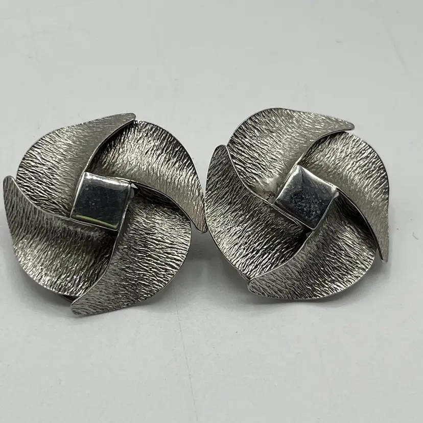 Silver Tone Circular Square Layered Clip On Earrings