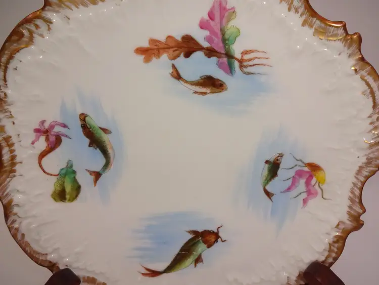 Antique Vintage AK Limoges A. Alfred Klingenberg 9" Plate Fish Jellyfish Gold Rim France