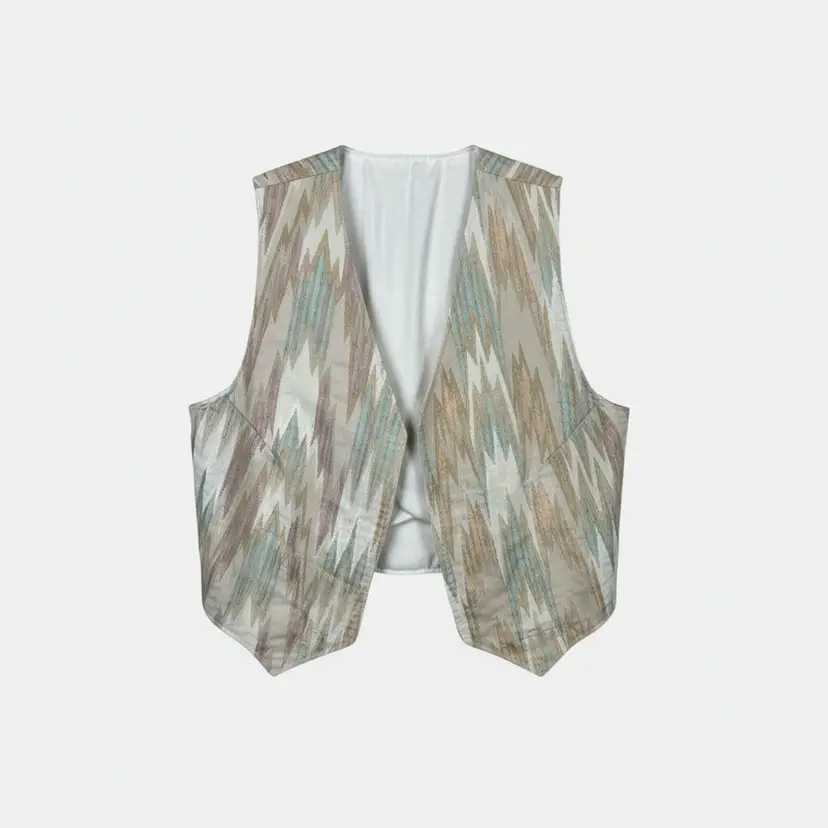 Vintage Southwestern Ikat Vest Womens Large Open Front Cotton Blend Boho