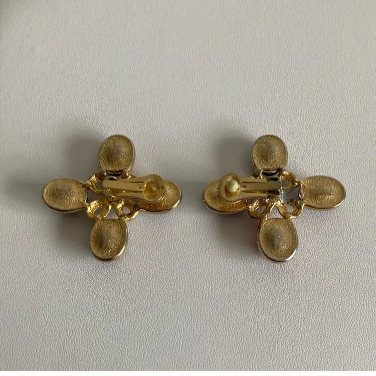 Vintage Maltese Cross Colorful Cabochon Clip On Earrings