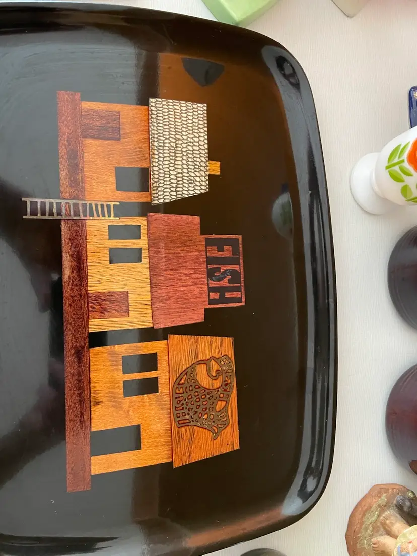 Courac Tray W/ Fish Village Design 12x9