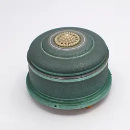 Cody Musical Creations New York Teal Powder Puff  Music Box W/Faux Pearl Works