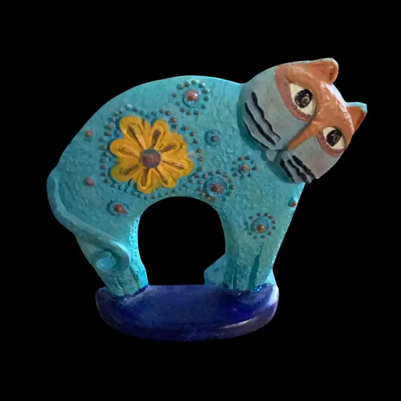 Laurel Burch Arched Turquoise Cat - 3.25 Inches Tall
