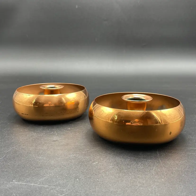 Coppercraft Guild Round Taper Candle Stick Holders MCM Metal Home Fall Decor