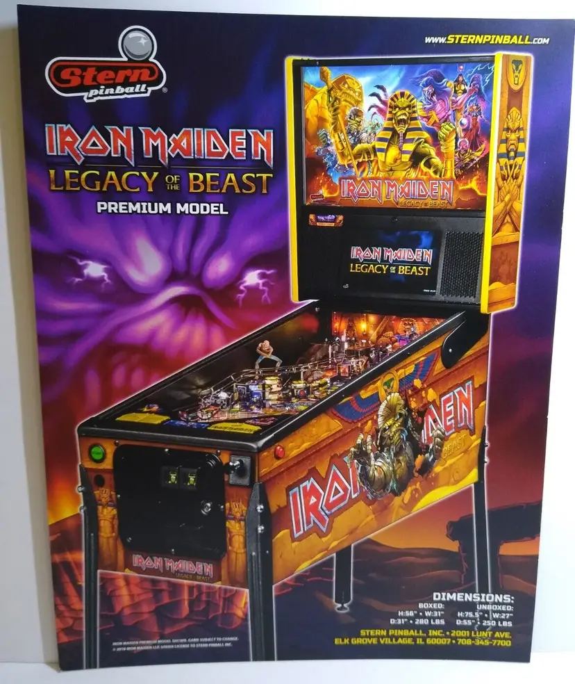 Iron Maiden Premium Pinball Flyer Original Hard Rock Heavy Metal Egyptian Art