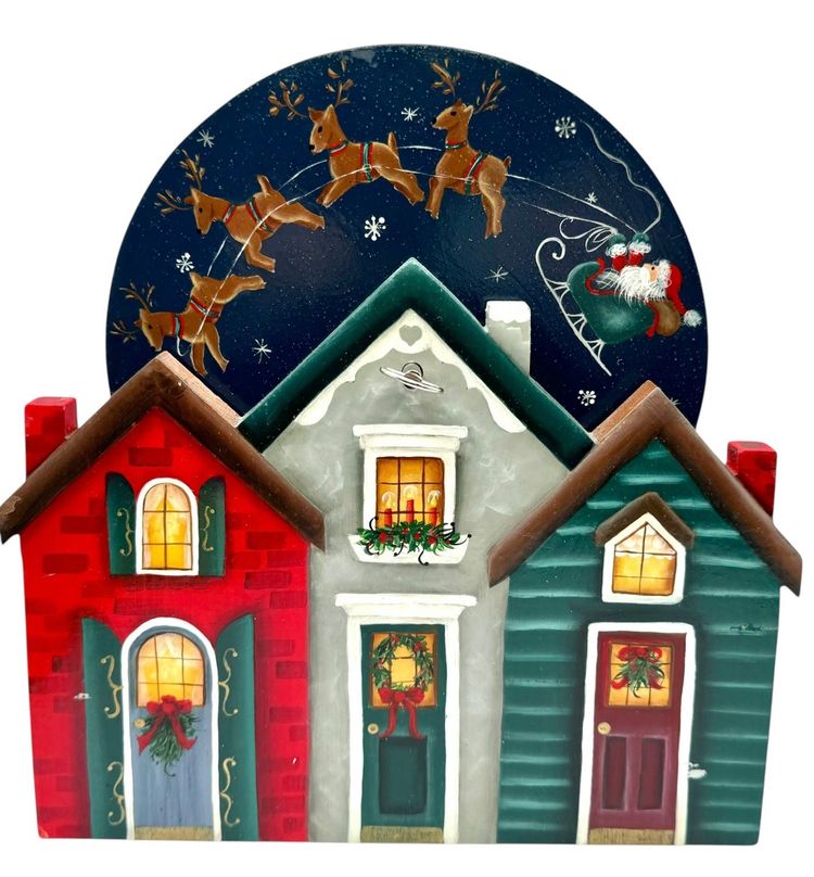 Vintage Musical Christmas House Spinning Santa Sleigh Reindeer Sankyo Wind Up