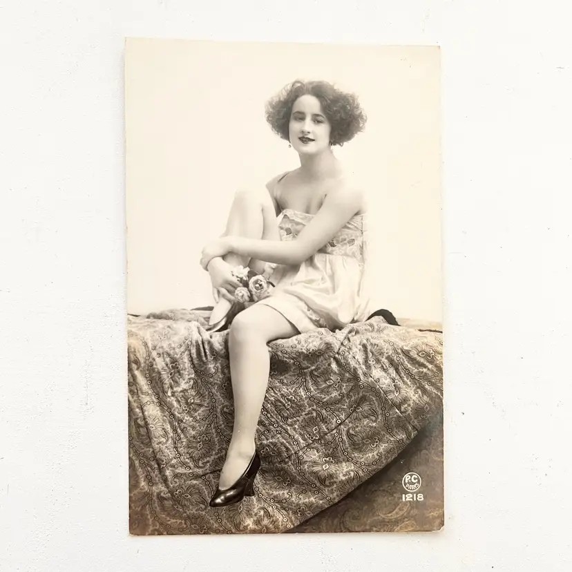 P-C Paris RPPC Real Photo Postcard 1920s B&W Portrait Woman France