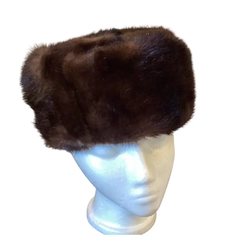 Vintage Handmade Russian Ushanka Dark Mink Fur Hat  Flaps Do Not Go Down 22.5 Inch Bowl