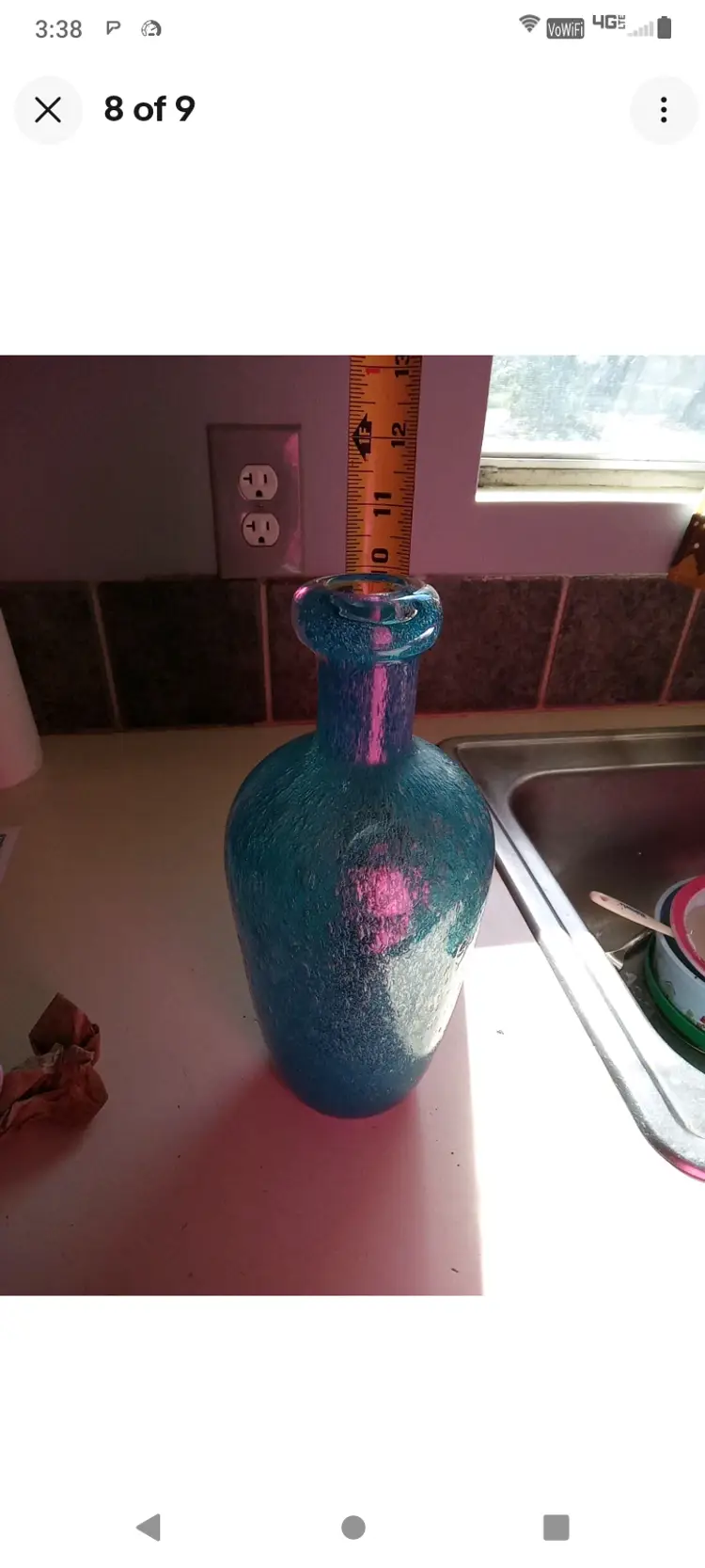 Vintage Murano Blue Seeded Glass Decanter W/Out Stopper