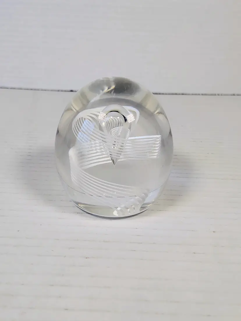 Steuben Teardrop Spiral Latticino Paperweight Signed