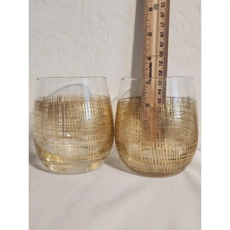 2 Decor MCM Barware Hand Painted Gold-Patterned Glass