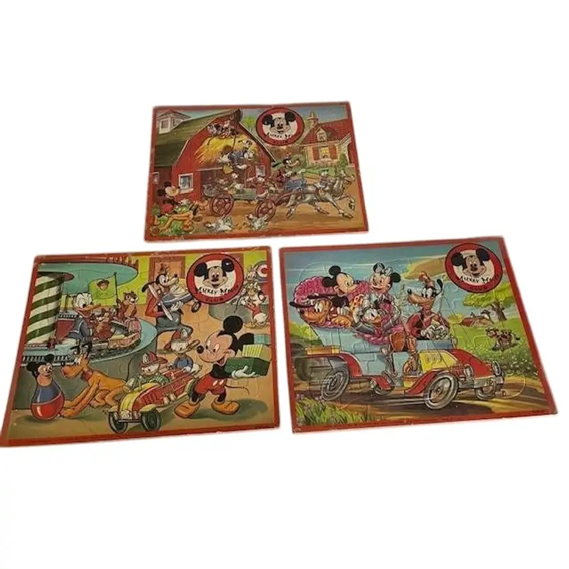 3 Vintage Mickey Mouse Club Tray Jigsaw Puzzles