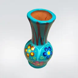 Mexican Pottery Red Clay Aqua Bud Vase w/ Painted Flowers | 3.5”