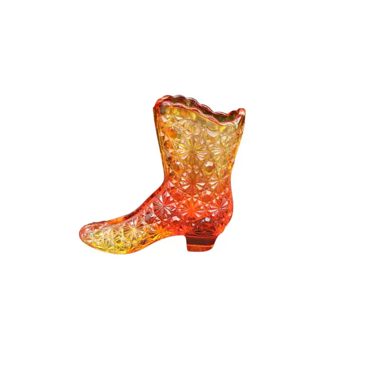 Fenton Amberina Daisy & Button Glass Shoe High Button Boot Cadmium Glow UV Reactive