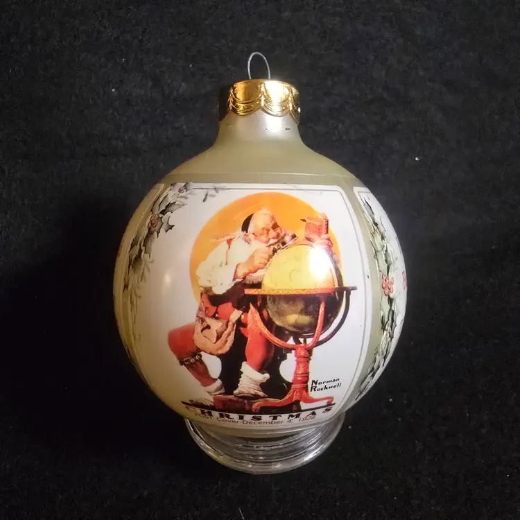 1989 Hallmark Norman Rockwell Glass Ornament – Saturday Evening Post Santa 3"
