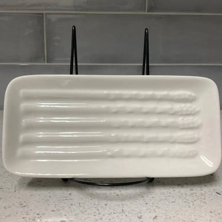 VTG California USA Pottery White Rectangle Asparagus Dishes/Plates-Set of 5