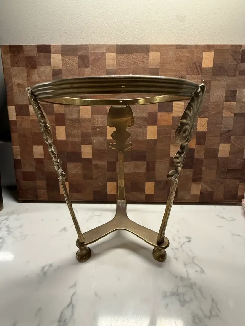 Ornate Brass Shell Motif Bowl or Orb Display Stand