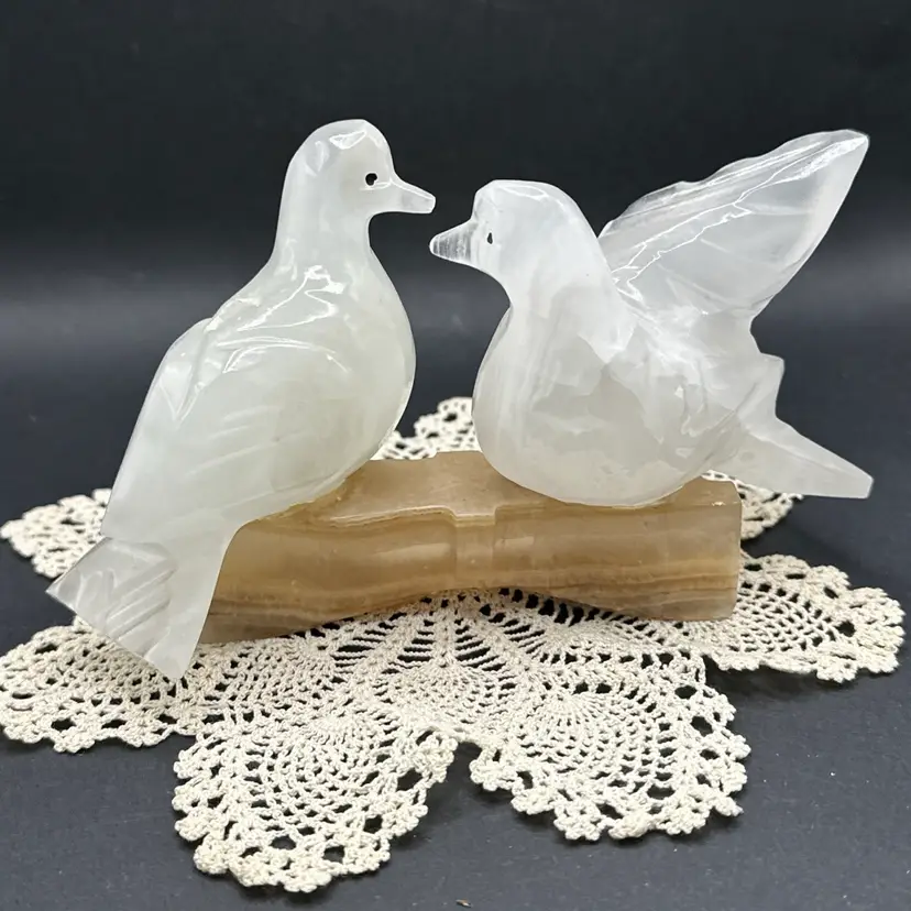 Vintage Onyx Carved Doves Love Birds On Branch Sculpture Paperweight ...