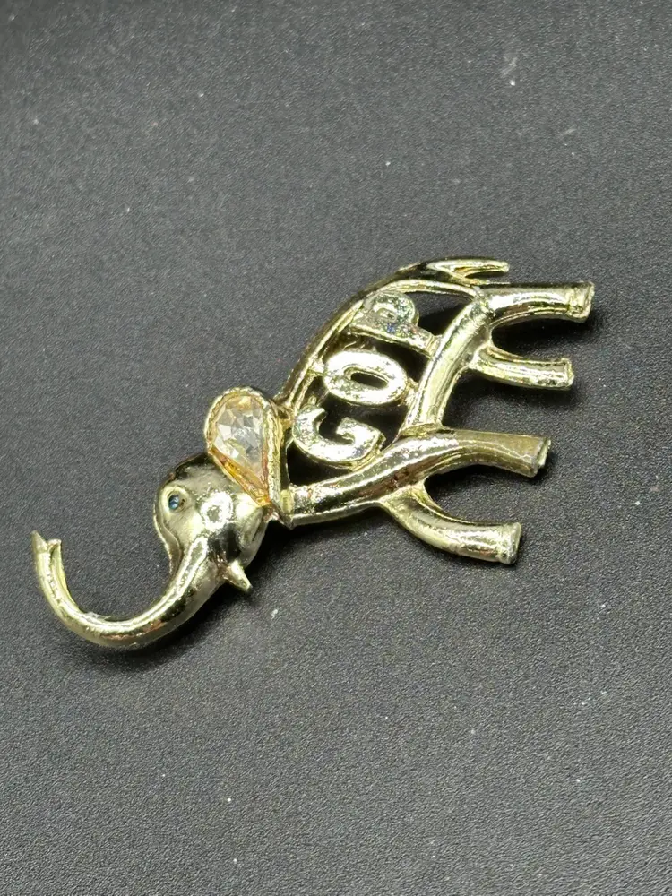 REPUBLICAN Oleet GOP Elephant Pin Brooch Rhinestone Blue Jewel Eye Ear Stone