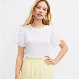 LOFT Blouse XL White Ruffle Linen Puff Feminine Cottage Coquette Preppy Twee