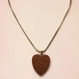 Estate Goldstone Heart Pendant Necklace On Gold Tone Herringbone Chain Boho Chic