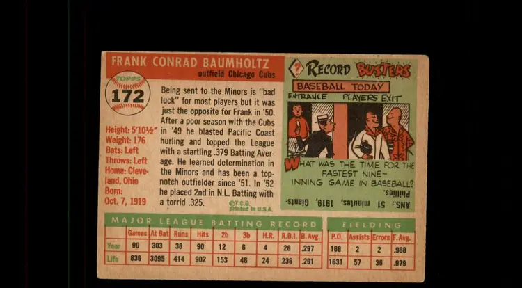 1955 Topps #172 Frank Baumholtz - (pk-tl1) - Chicago Cubs
