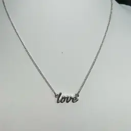 Silvertone Love, Necklace, Lobster Clasp 17” Long