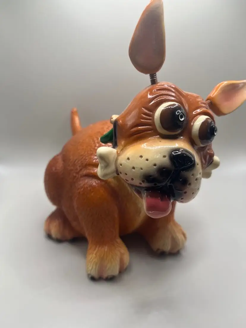 Delightfully Derpy Vintage Exhart Bobble Head Pup With Bone ~ Bobble Tail and Ears