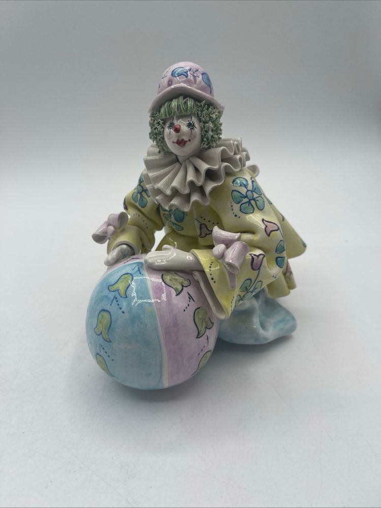 Gumps San Francisco Clown Holding Ball Made in Italy 6” X 6” Hard To Find