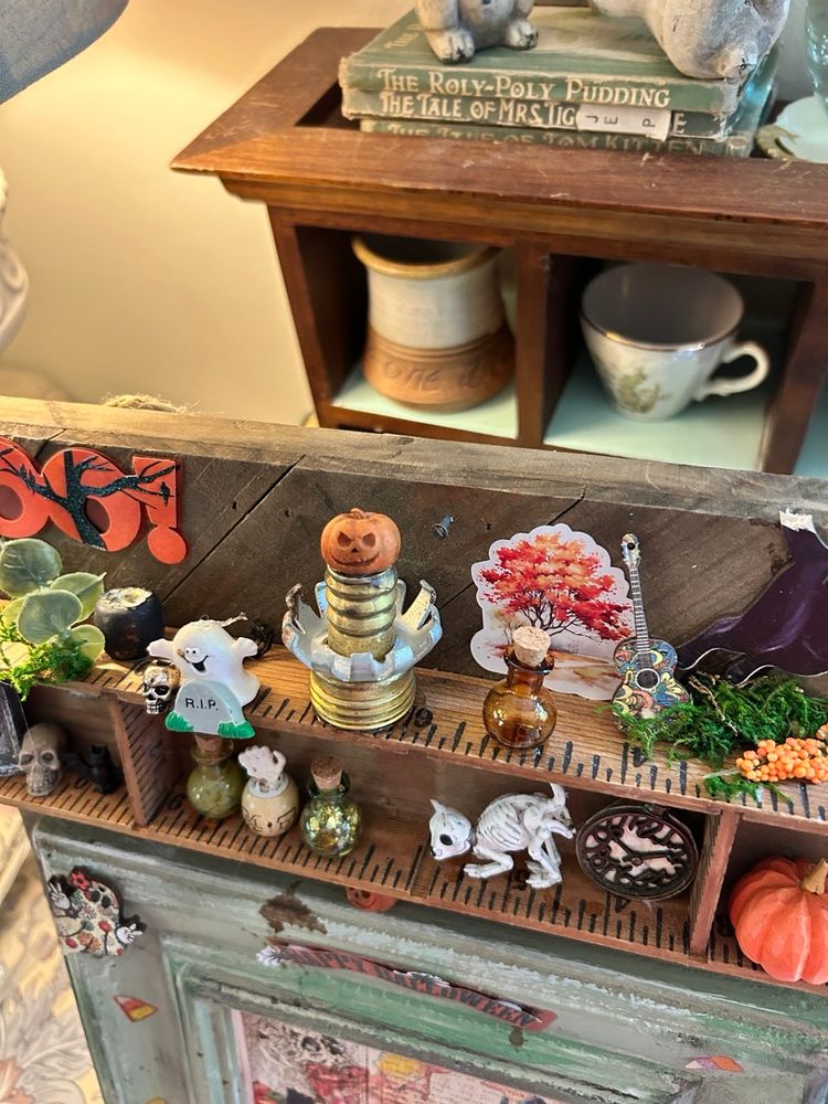 Halloween Distressed Pictured Green Frame Filled With Miniatures Decoupage Paper.