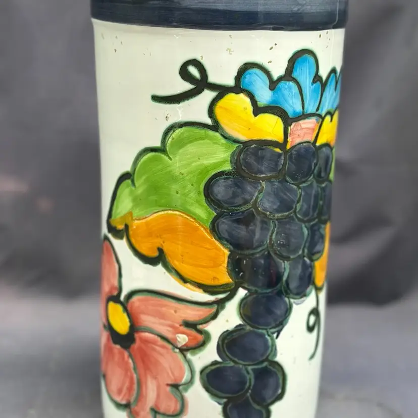 SALE Celina Art Pottery Wine / Utensils / Vase / Folk Art Grapes Handmade Vessel