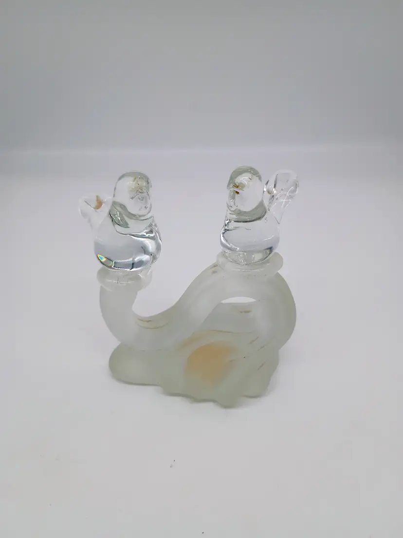 Vintage Price Products Clear Crystal Love Birds on a Frosted Branch Glass Figurine