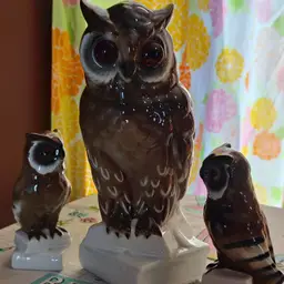 Vintage Trio of Porcelain Owls with Glass Eyes | Handsome Hooters Perched on Books | Wise Owls for your Bookshelf | 1970s Gerold Porzellan Made in West Germany